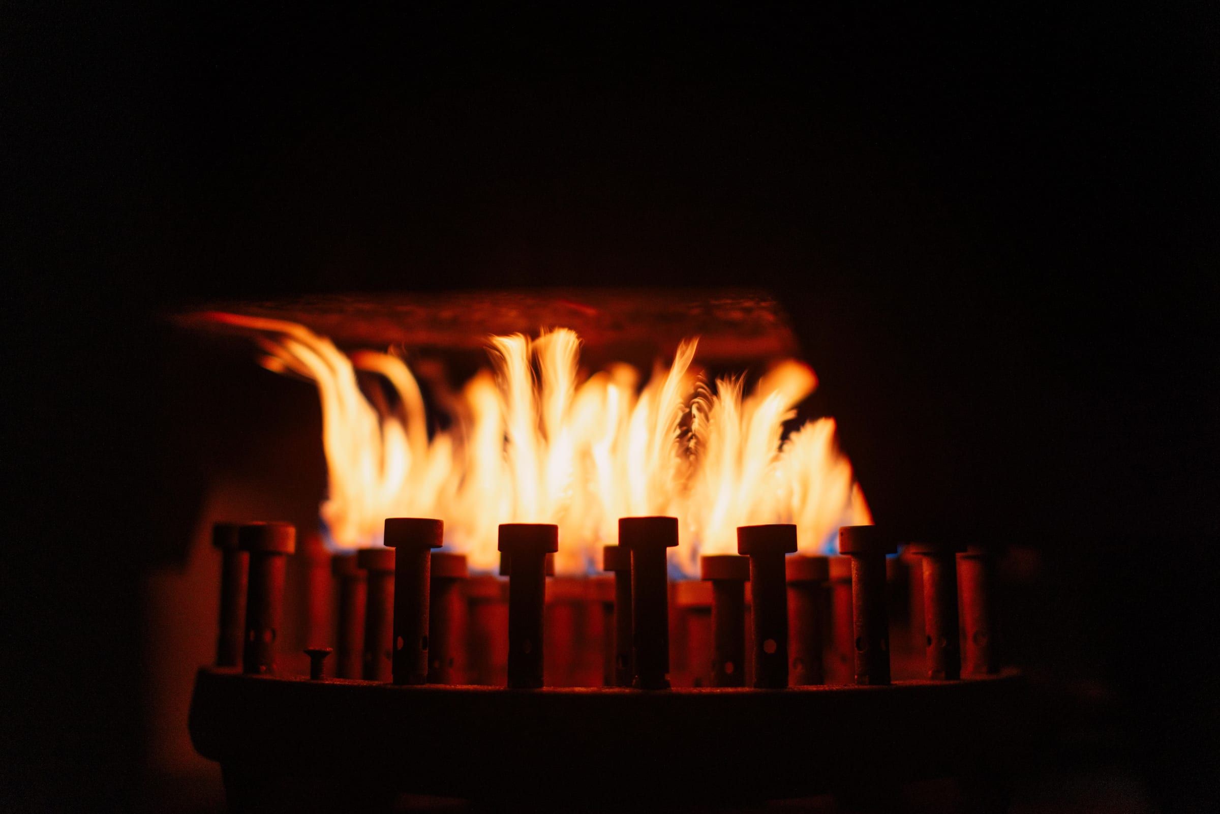 Gas burner flame on a commercial range